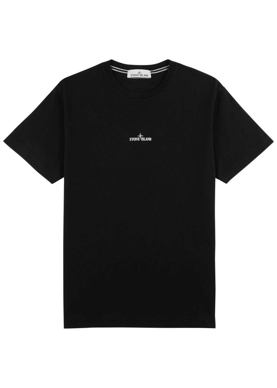 STONE ISLAND Branded Cotton T-shirt Black