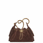 Chanel 25 Mini Handbag Suede Calfskin & Gold Metal Dark Brown - Castel Clothing