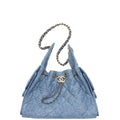 Chanel 25 Small Handbag Washed Denim & Gold-Tone Metal Blue - Castel Clothing