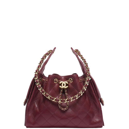 Chanel 25 Small Handbag Grained Shiny Calfskin & Gold-Tone Metal Dark Burgundy - Castel Clothing