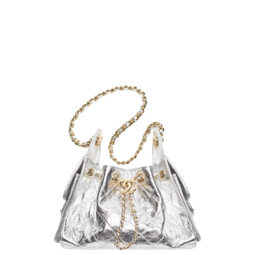 Chanel 25 Mini Handbag Metallic Calfskin & Gold Metal Silvery - Castel Clothing