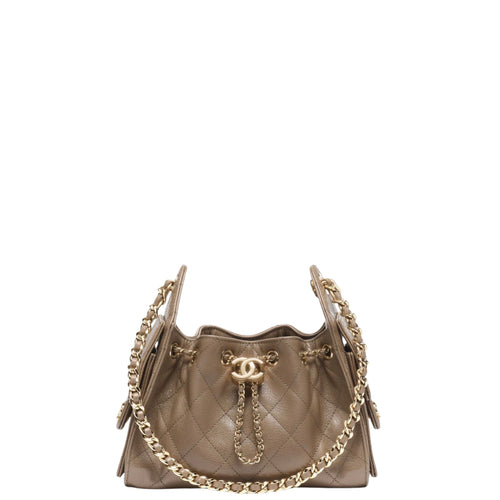 Chanel 25 Mini Handbag Grained Shiny Calfskin & Gold-Tone Metal Dark Khaki - Castel Clothing