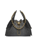 Chanel 25 Small Handbag Hobo Washed Denim & Gold-Tone Metal Black - Castel Clothing