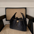 Chanel 25 Small Handbag Hobo Washed Denim & Gold-Tone Metal Black - Castel Clothing