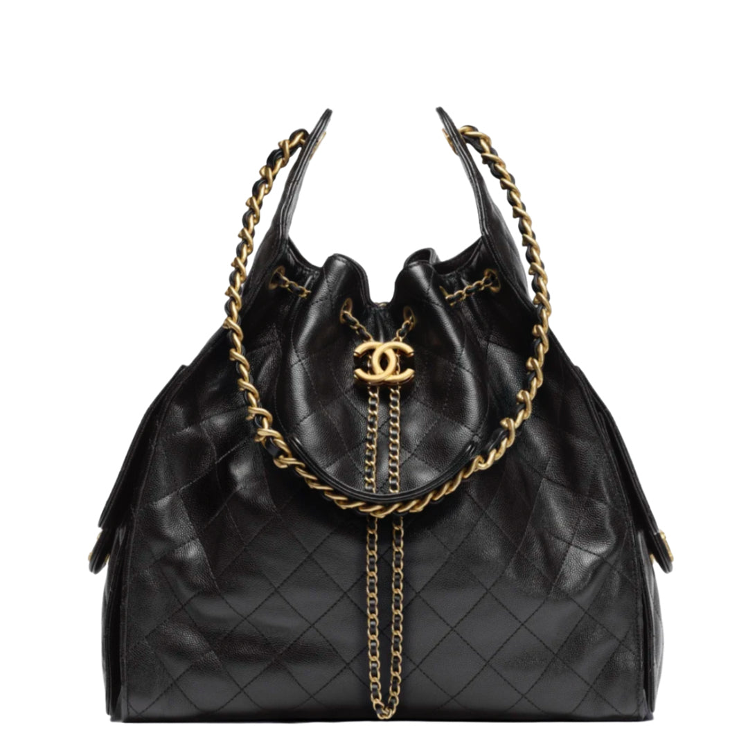 Chanel 25 Medium Handbag Hobo Grained Calfskin & Gold Tone Metal Black - Castel Clothing