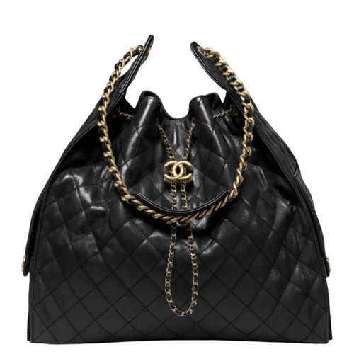Chanel 25 Large Handbag Hobo Grained Calfskin & Gold Tone Metal Black - Castel Clothing