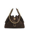 Chanel 25 Small Handbag Suede Calfskin & Gold Metal Dark Brown - Castel Clothing