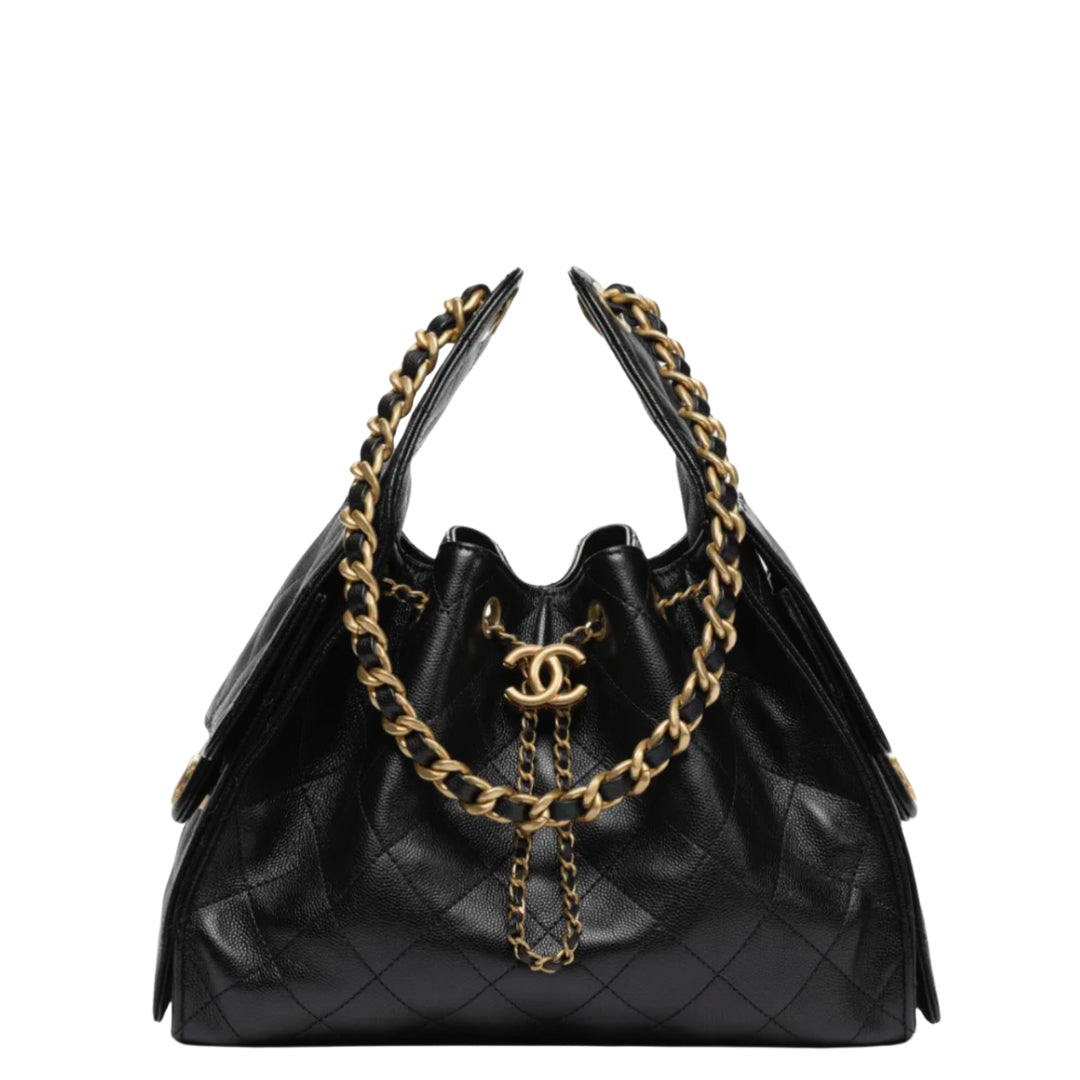Chanel 25 Small Handbag Hobo Grained Calfskin & Gold Tone Metal Black - Castel Clothing