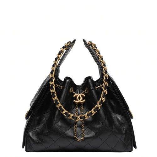 Chanel 25 Small Handbag Hobo Grained Calfskin & Gold Tone Metal Black - Castel Clothing