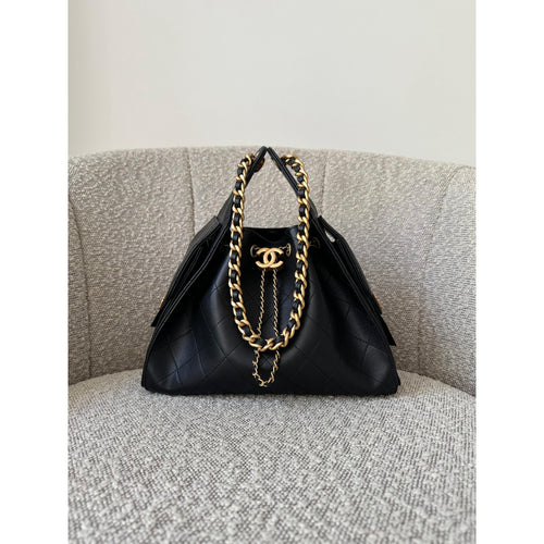 Chanel 25 Small Handbag Hobo Grained Calfskin & Gold Tone Metal Black - Castel Clothing
