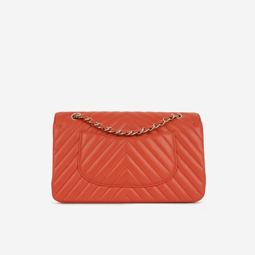 Chanel Chanel Medium Classic Flap in Coral Chevron Lambskin - Castel Clothing