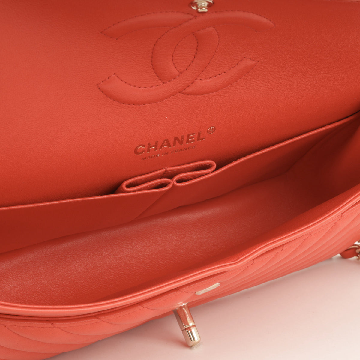 Chanel Chanel Medium Classic Flap in Coral Chevron Lambskin - Castel Clothing