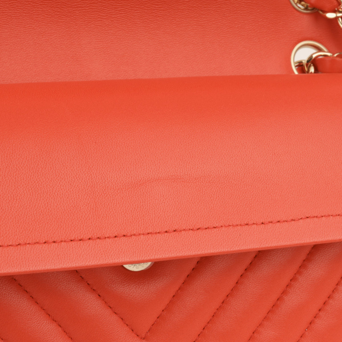 Chanel Chanel Medium Classic Flap in Coral Chevron Lambskin - Castel Clothing