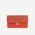 Chanel Chanel Medium Classic Flap in Coral Chevron Lambskin - Castel Clothing