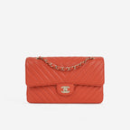 Chanel Chanel Medium Classic Flap in Coral Chevron Lambskin - Castel Clothing
