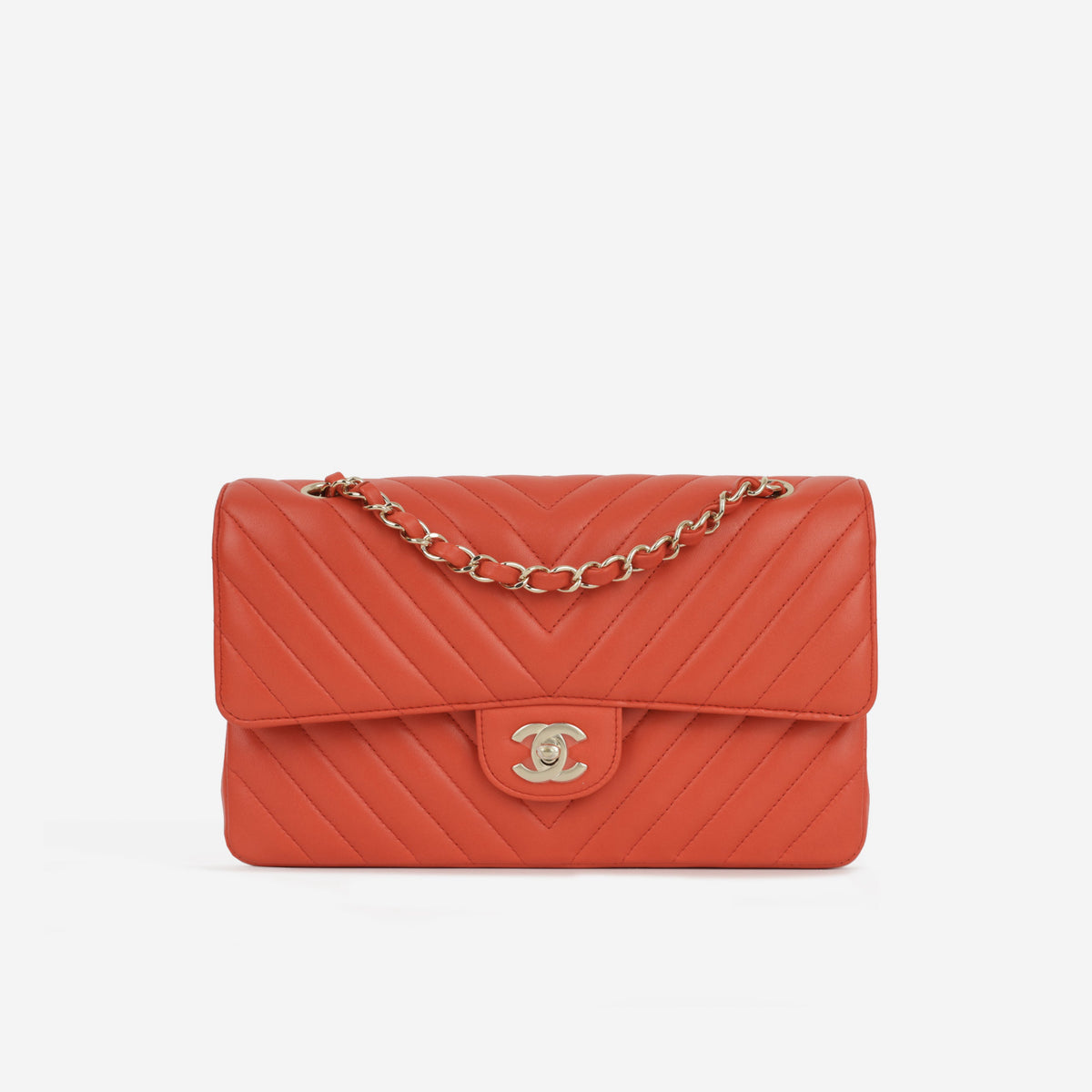 Chanel Chanel Medium Classic Flap in Coral Chevron Lambskin - Castel Clothing