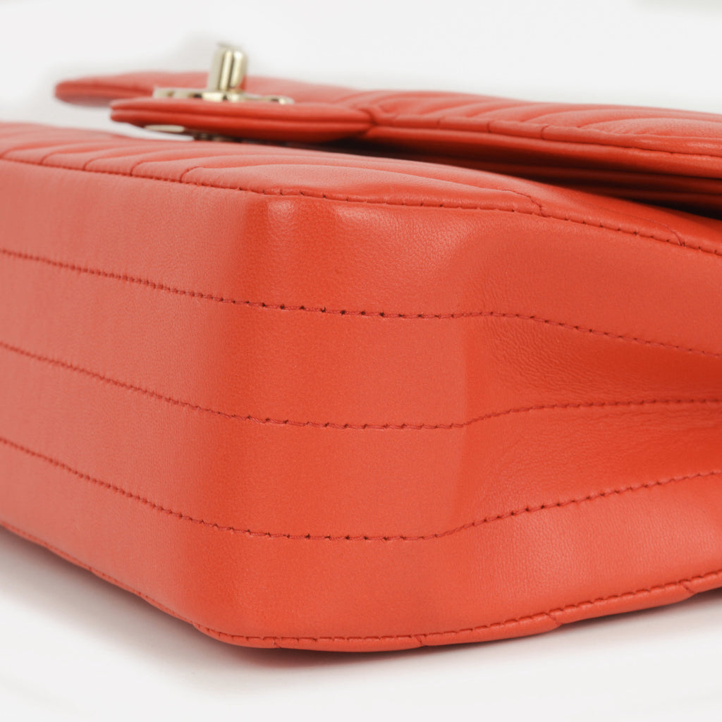 Chanel Chanel Medium Classic Flap in Coral Chevron Lambskin - Castel Clothing