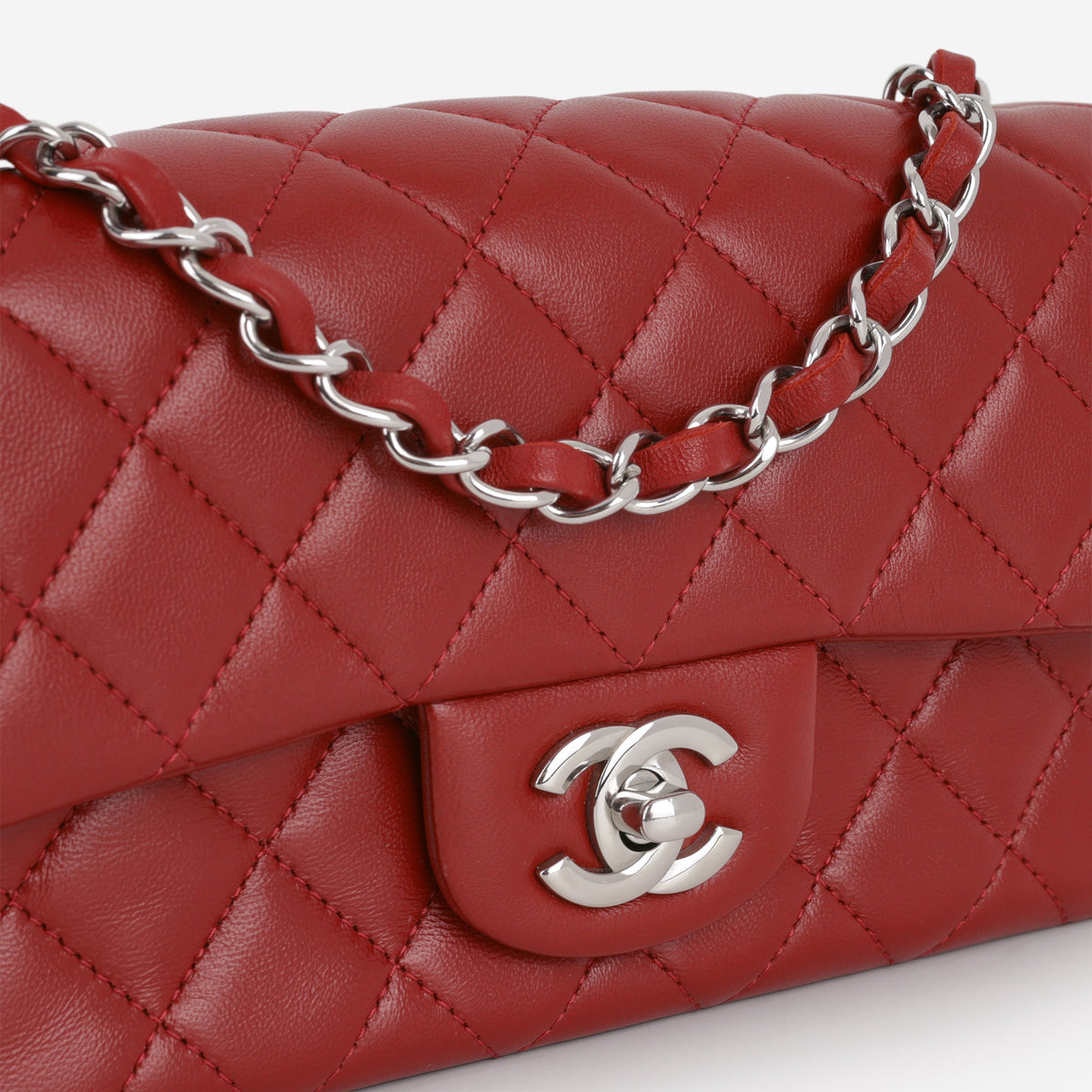 Chanel Chanel Mini Rectangular in Red Lambskin - Castel Clothing