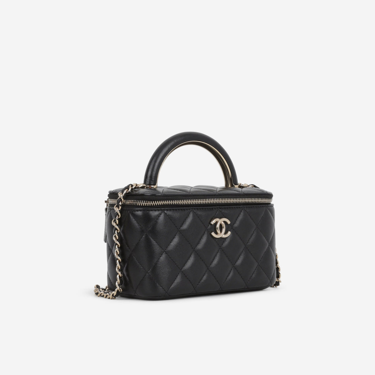 Chanel Chanel Small Metal Top Handle Vanity in Black Lambskin - Castel Clothing