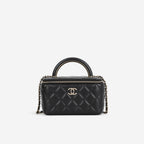 Chanel Chanel Small Metal Top Handle Vanity in Black Lambskin - Castel Clothing