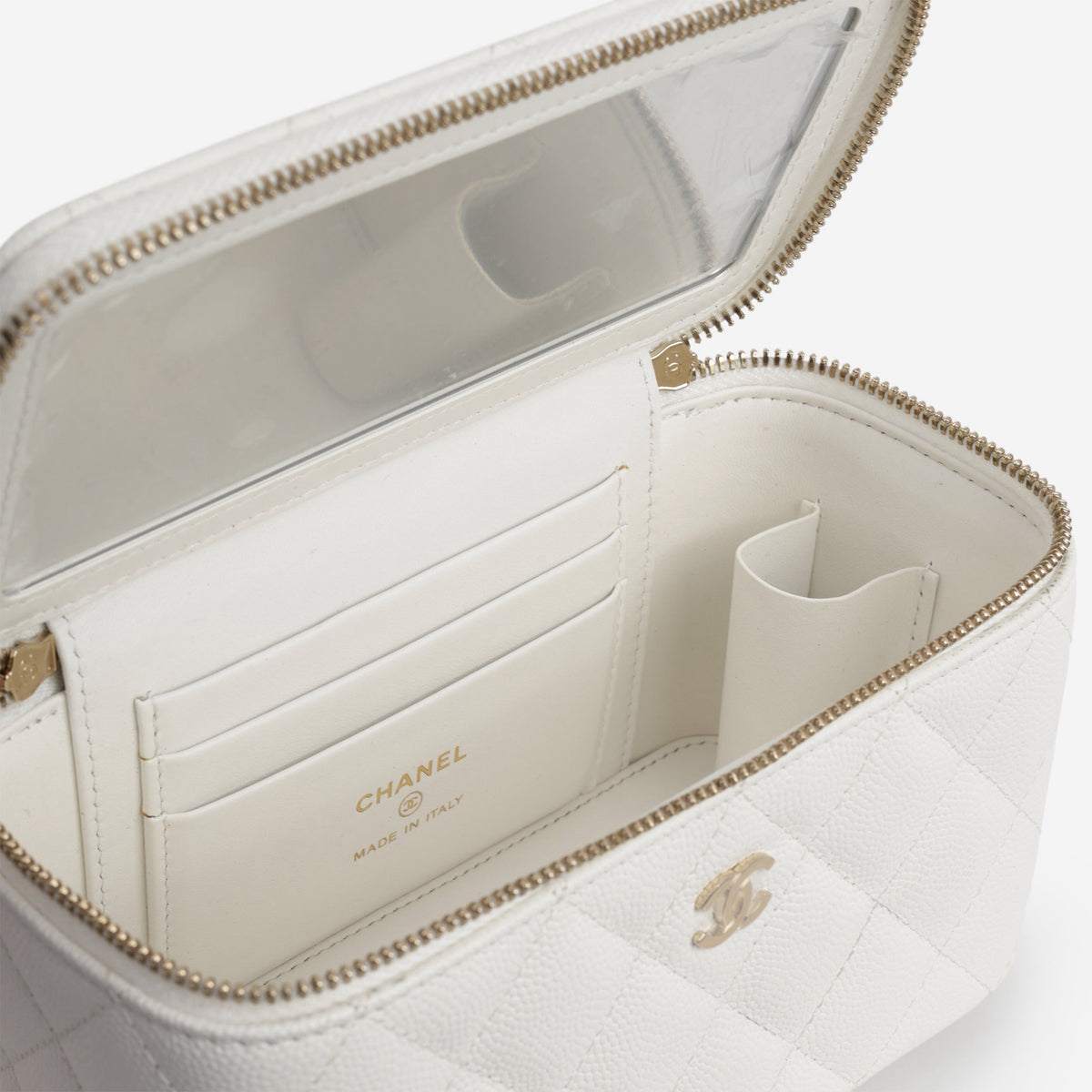 Chanel Chanel Small Vanity on Chain in White Caviar - Castel Clothing