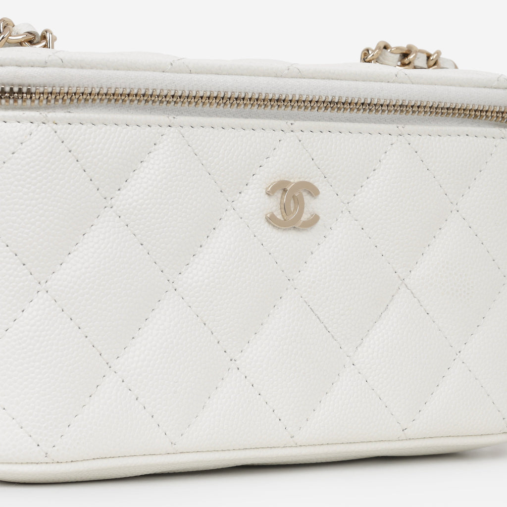 Chanel Chanel Small Vanity on Chain in White Caviar - Castel Clothing