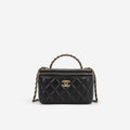 Chanel Chanel Small Chain Top Handle Vanity in Black Lambskin - Castel Clothing