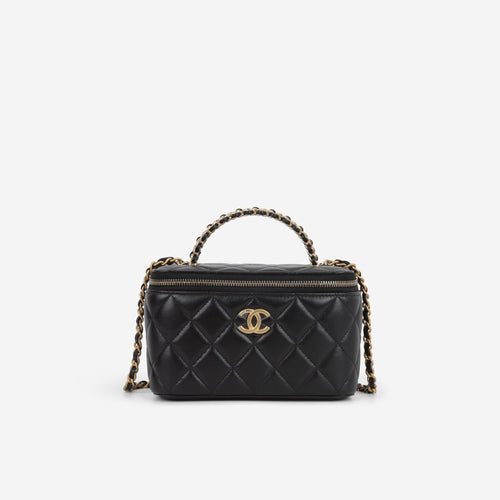 Chanel Chanel Small Chain Top Handle Vanity in Black Lambskin - Castel Clothing