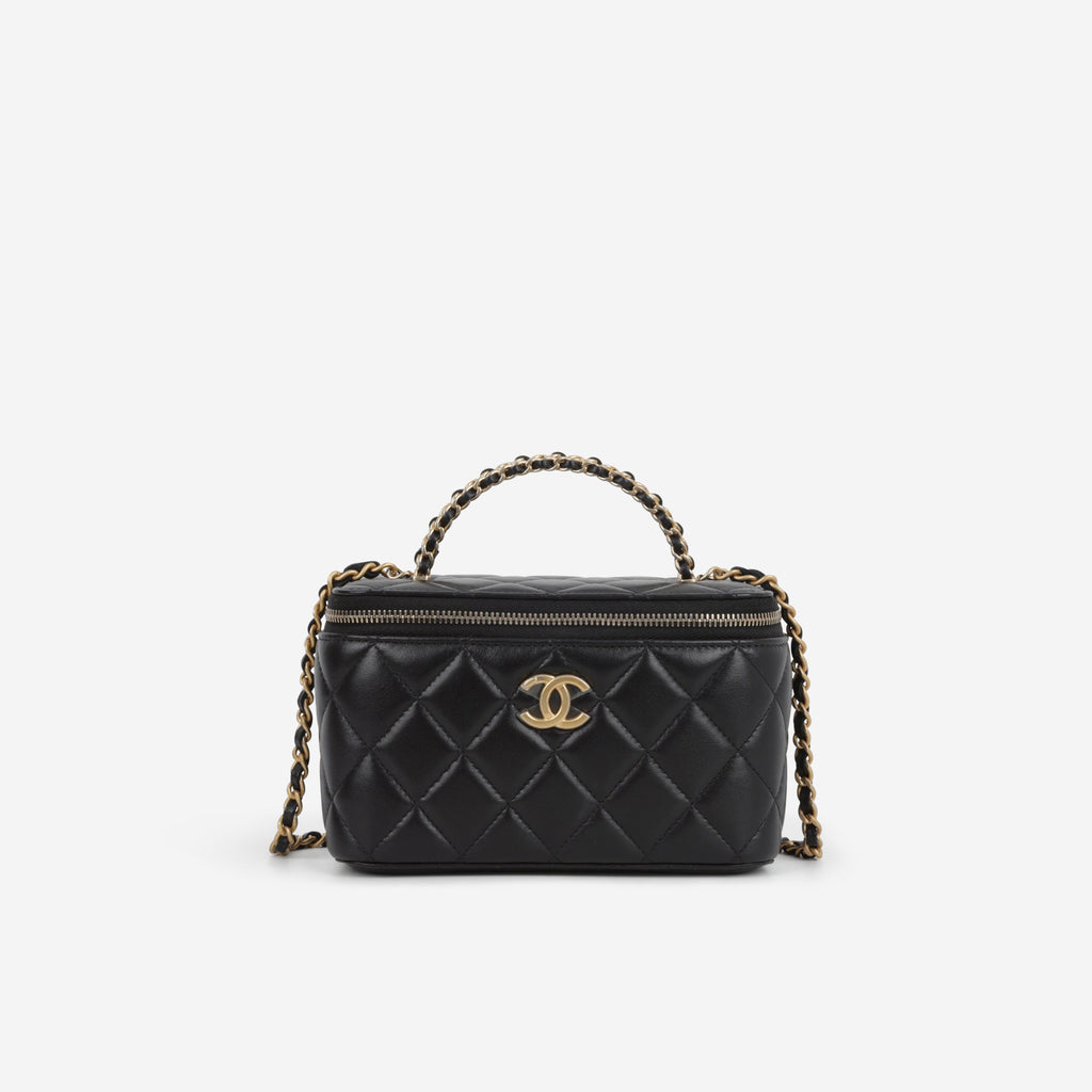 Chanel Chanel Small Chain Top Handle Vanity in Black Lambskin - Castel Clothing