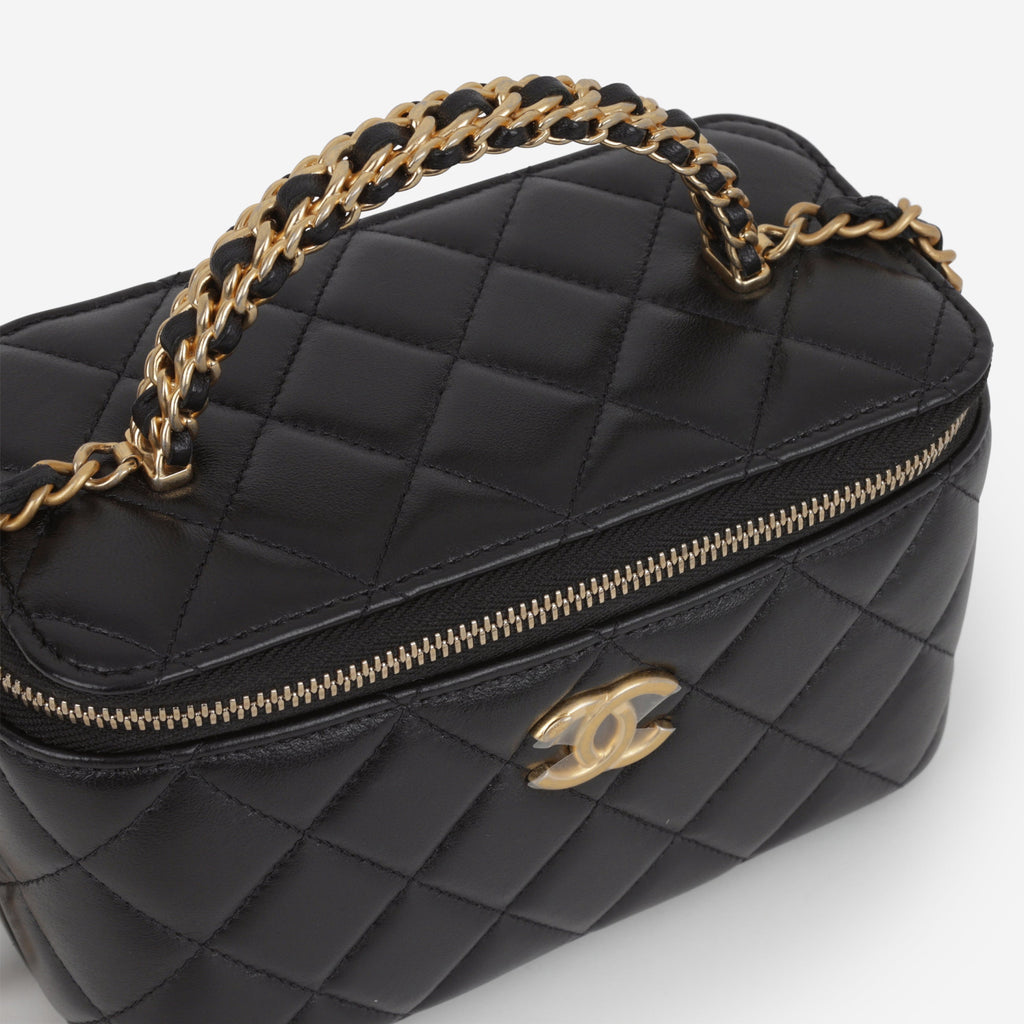 Chanel Chanel Small Chain Top Handle Vanity in Black Lambskin - Castel Clothing