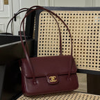 Chanel Clutch with Leather Strap, Mini Preppy Flap Bag Grained Shiny Calfskin & Gold-Tone Metal Dark Brown - Castel Clothing