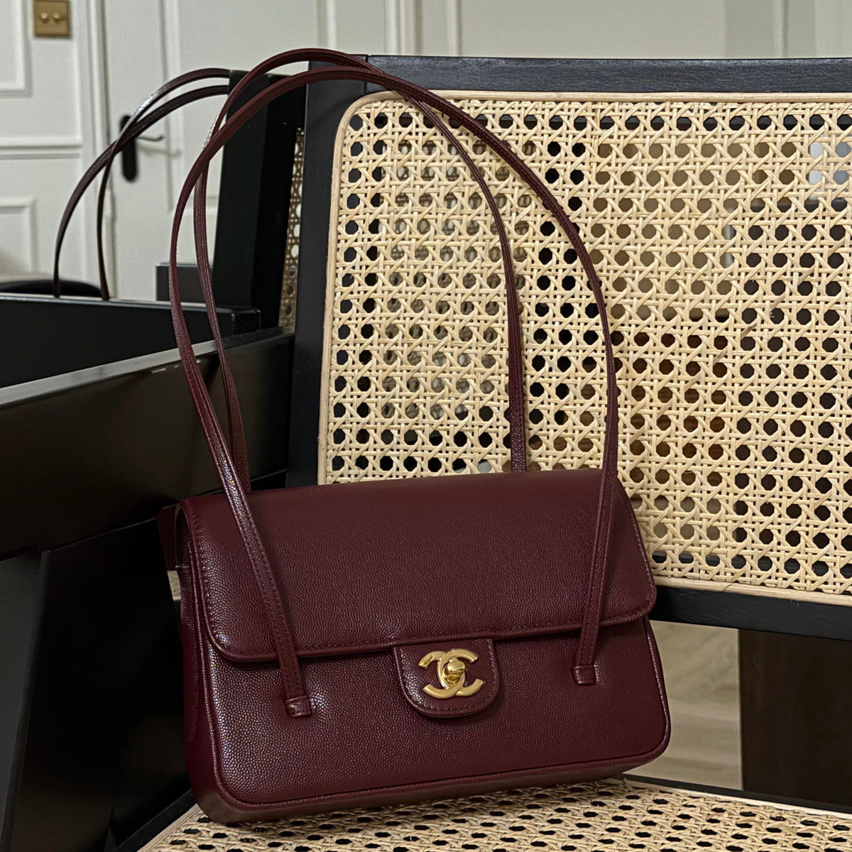 Chanel Clutch with Leather Strap, Mini Preppy Flap Bag Grained Shiny Calfskin & Gold-Tone Metal Dark Brown - Castel Clothing