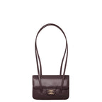 Chanel Clutch with Leather Strap, Mini Preppy Flap Bag Grained Shiny Calfskin & Gold-Tone Metal Dark Brown - Castel Clothing
