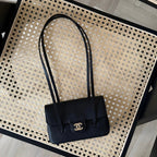 Chanel Clutch with Leather Strap, Mini Preppy Flap Bag Grained Shiny Calfskin & Gold-Tone Metal Black - Castel Clothing