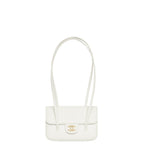 Chanel Clutch with Leather Strap, Mini Preppy Flap Bag Grained Shiny Calfskin & Gold-Tone Metal White - Castel Clothing
