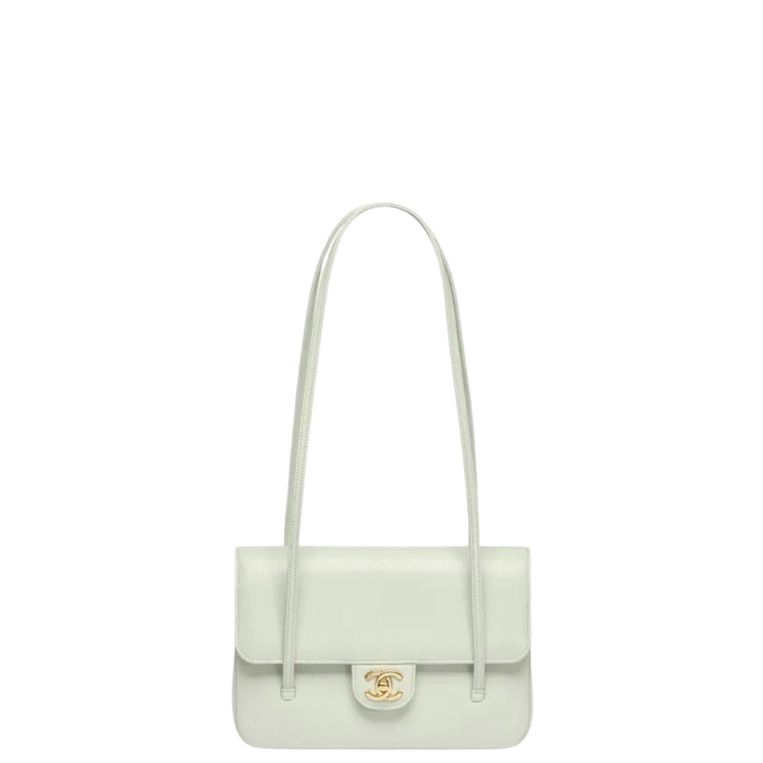 Chanel Small Preppy Flap Bag Grained Shiny Calfskin & Gold-Tone Metal Light Green - Castel Clothing