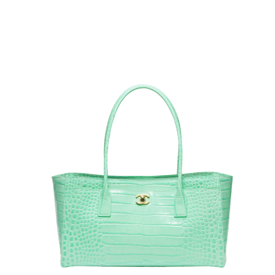 Chanel Small Tote Crocodile Embossed Calfskin & Gold-Tone Metal Green - Castel Clothing