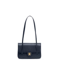 Chanel Small Preppy Flap Bag Grained Shiny Calfskin & Gold-Tone Metal Dark Blue - Castel Clothing