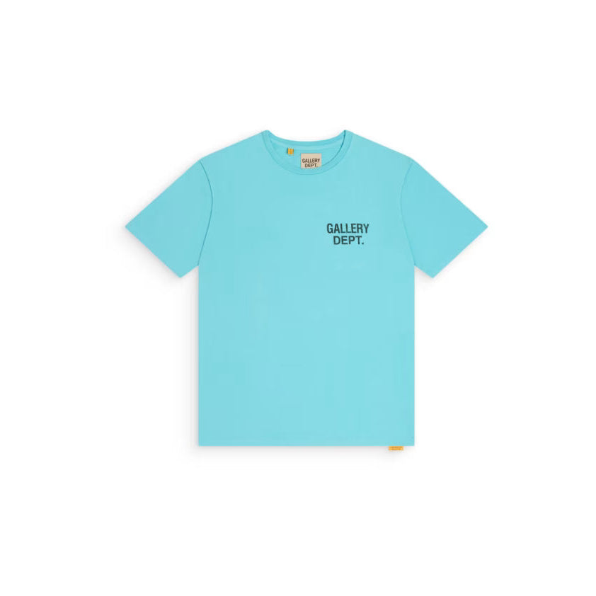 Gallery Dept. Logo Print Cotton T Shirt in Turquoise and Black - Castel Clothing