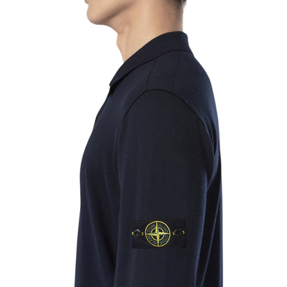 STONE ISLAND Knitted Compass Polo Shirt Navy