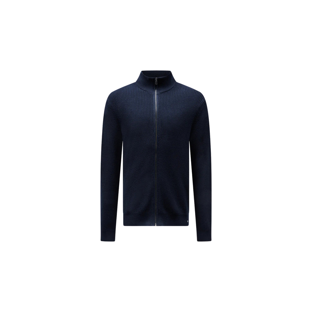 Peckham Rye Peckham Rye Cotton Knit Funnel-Neck Zip Cardigan Dark Sapphire in Dark Sapphire - Castel Clothing