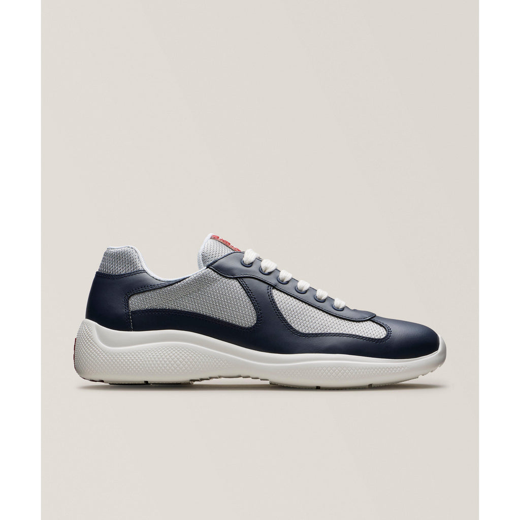 Prada Prada America's Cup Leather & Mesh Sneakers in White/Navy - Castel Clothing