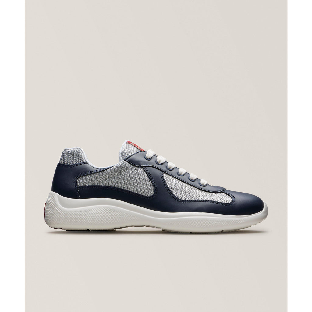 Prada Prada America's Cup Leather & Mesh Sneakers in White/Navy - Castel Clothing