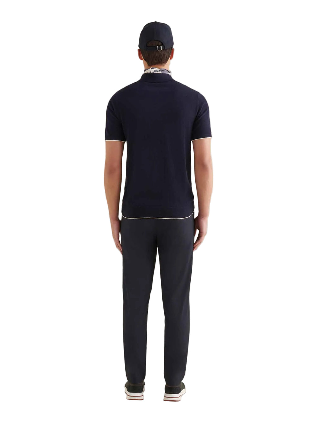 Single-Pleat Drawstring Travel Trousers in Navy Blue