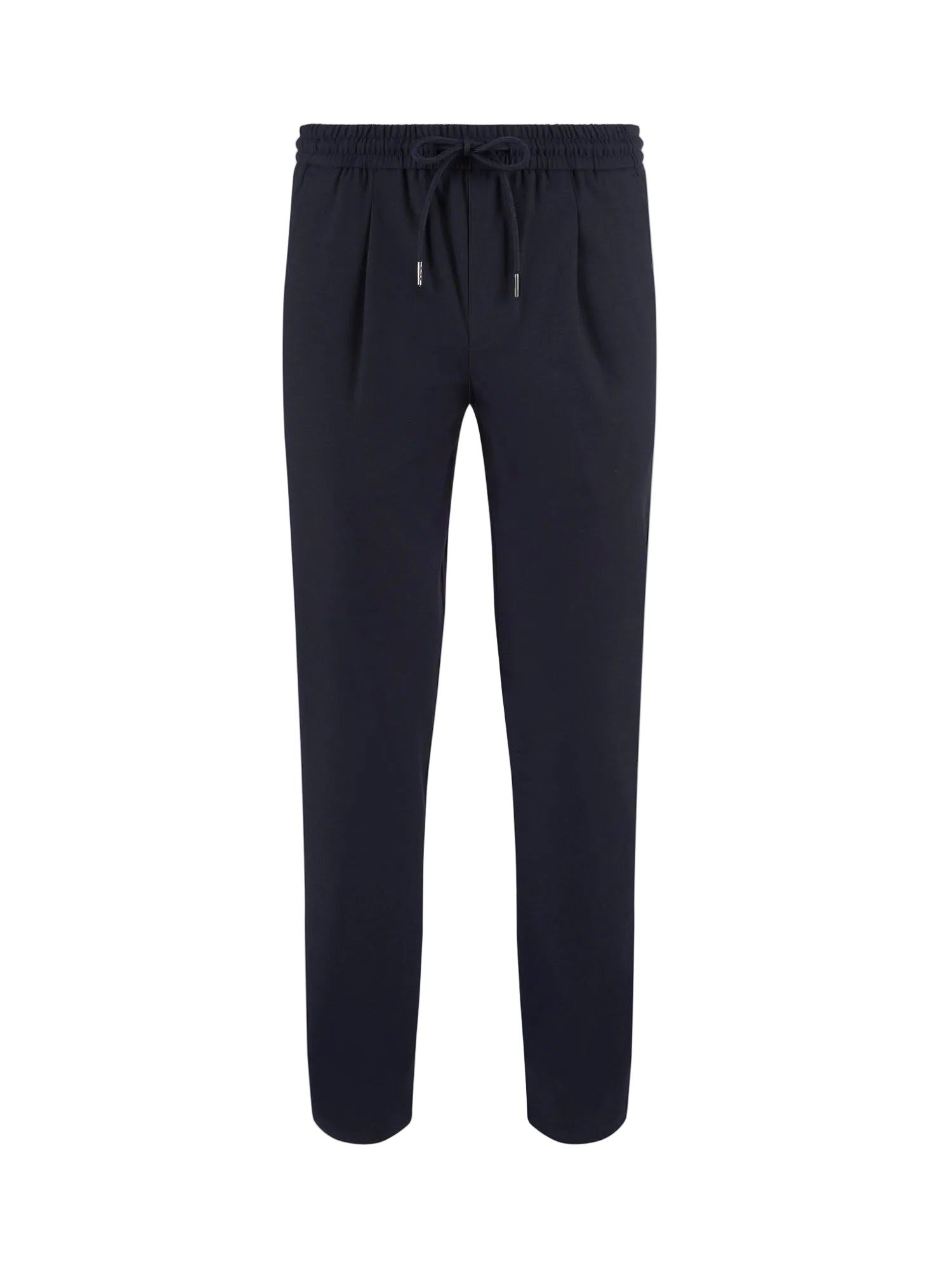 Single-Pleat Drawstring Travel Trousers in Navy Blue