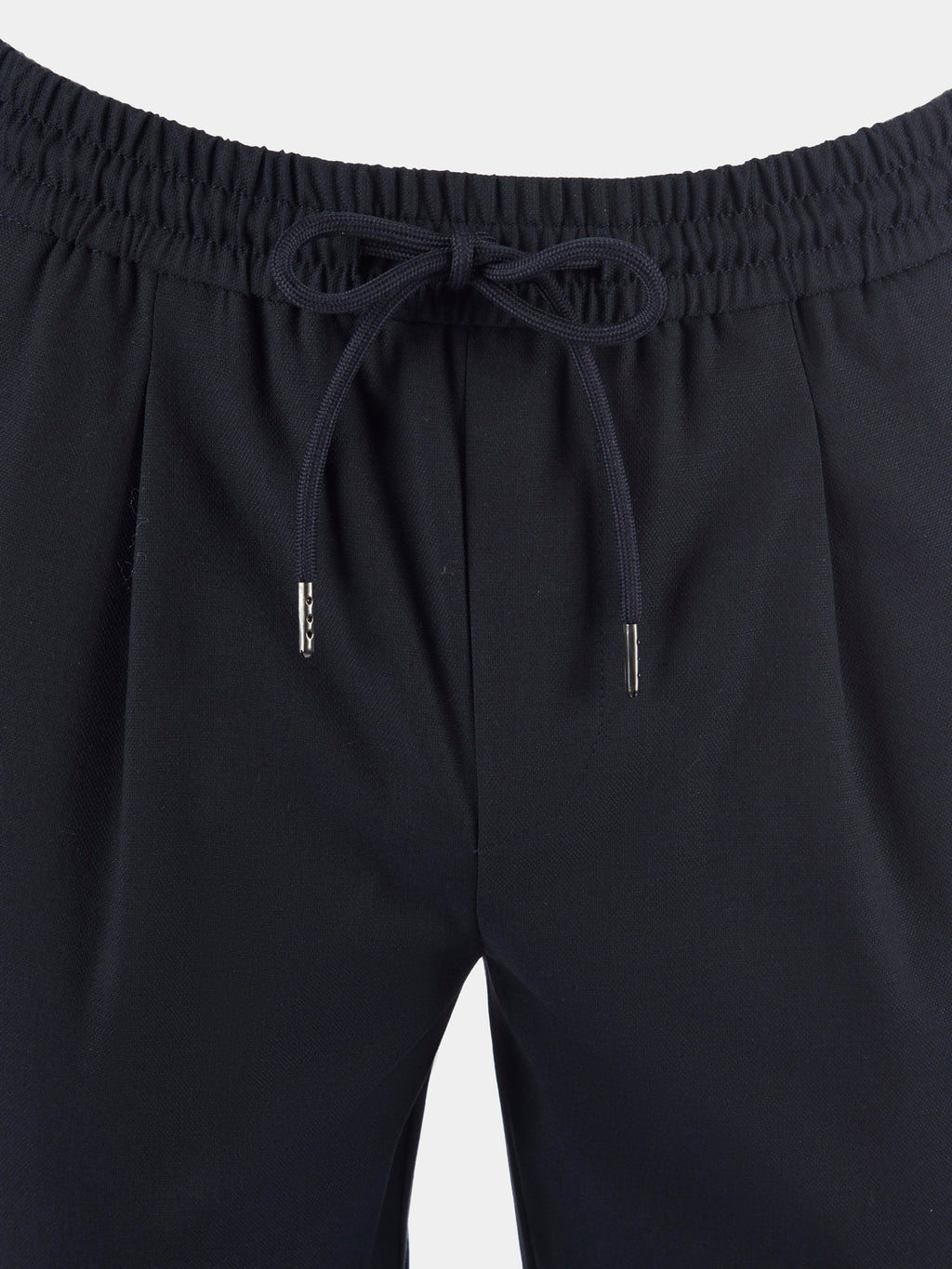 Single-Pleat Drawstring Travel Trousers in Navy Blue