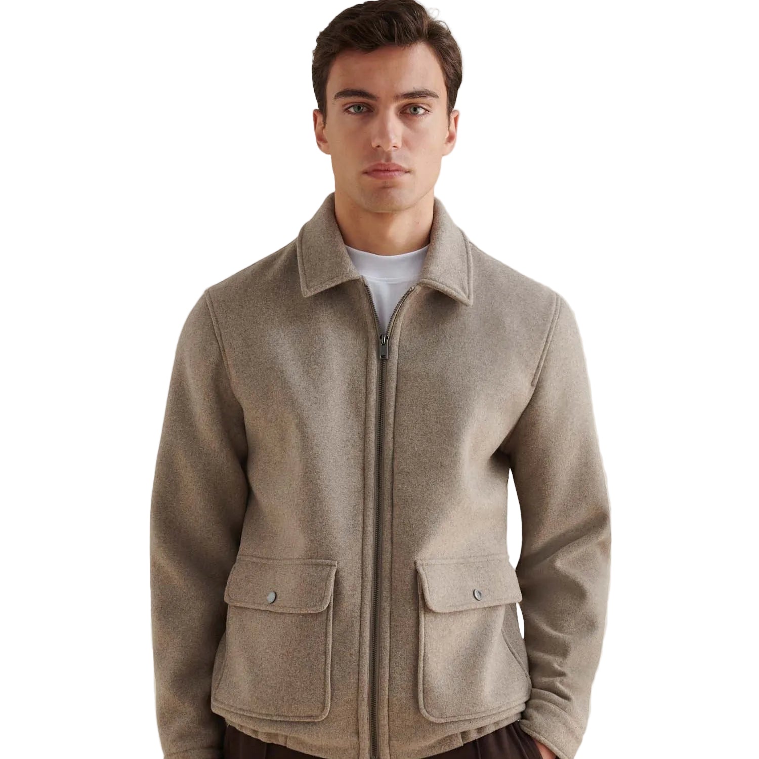 Wool Blend Bomber Jacket in Simply Taupe