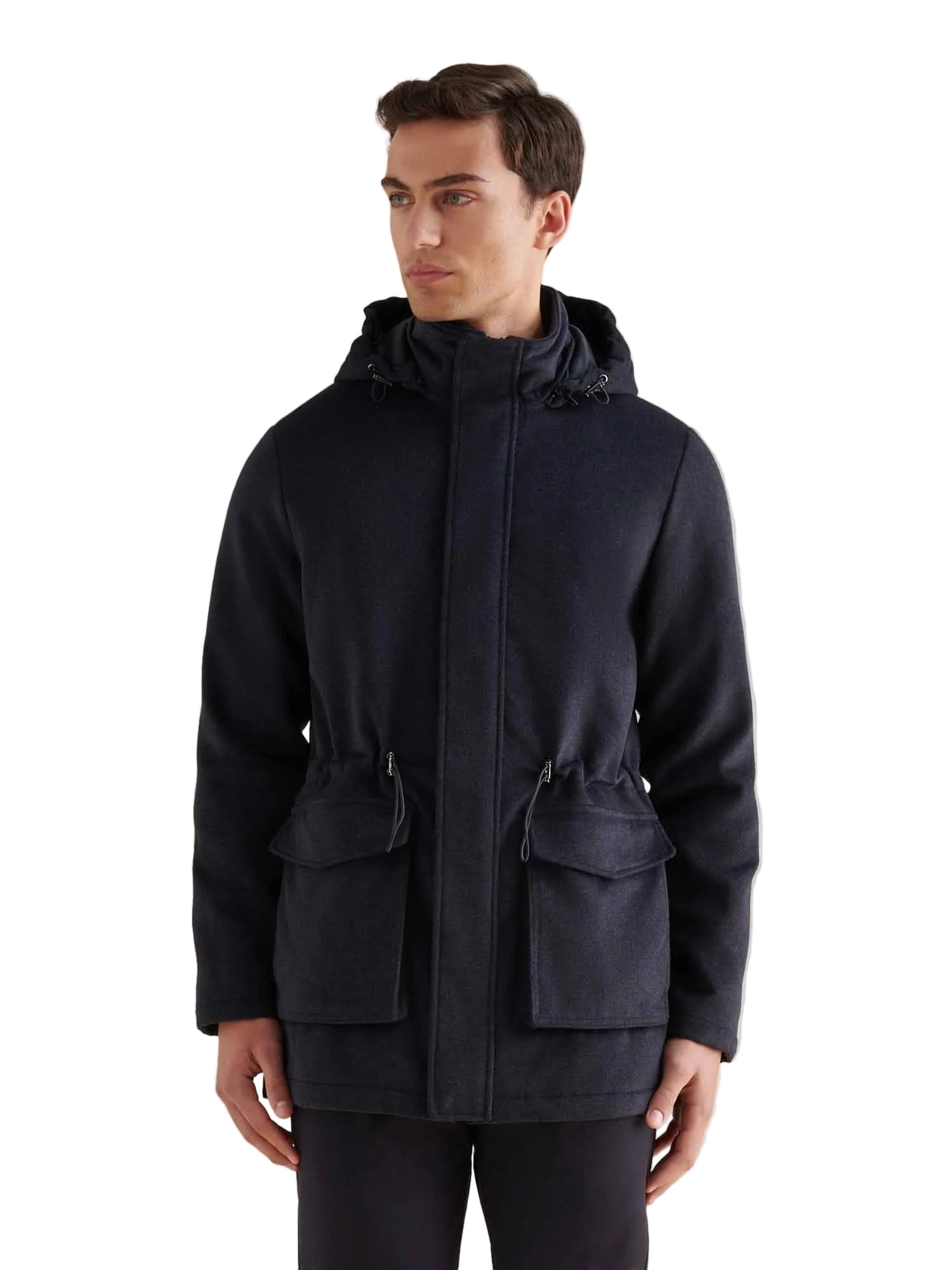 Wool Blend Padded Parka in Dark Sapphire Navy