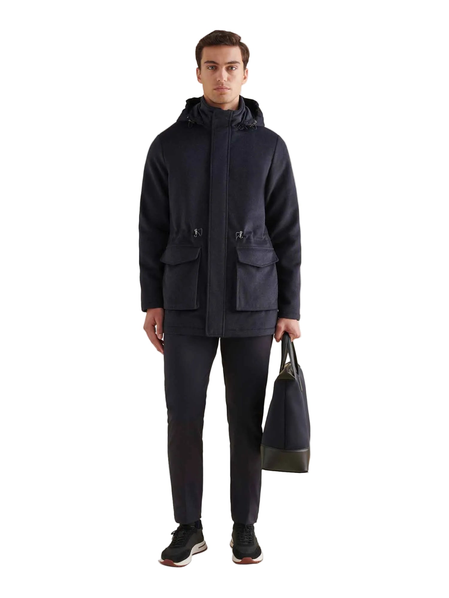 Wool Blend Padded Parka in Dark Sapphire Navy
