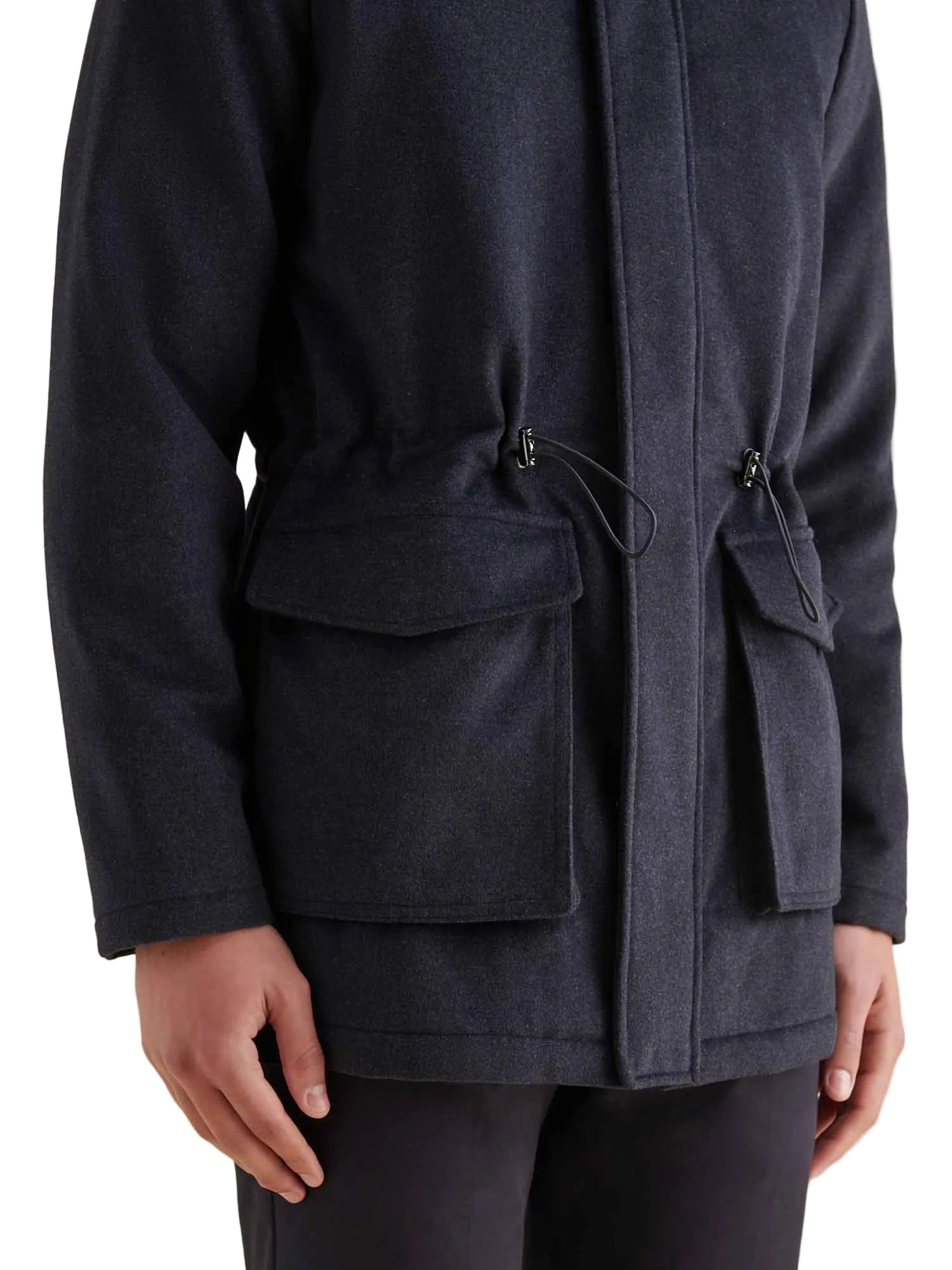 Wool Blend Padded Parka in Dark Sapphire Navy